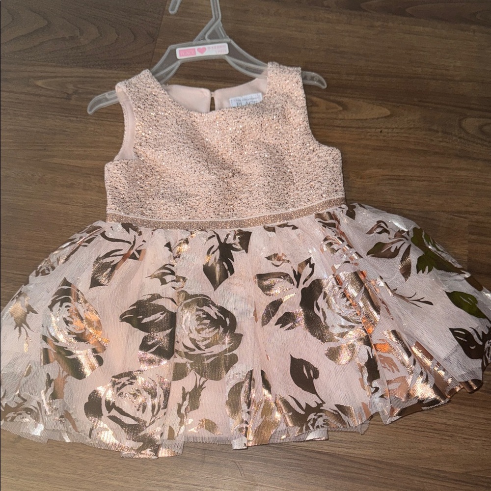 The Children's Place Shimmering Pink and Gold Floral Dress - Picture 1 of 5